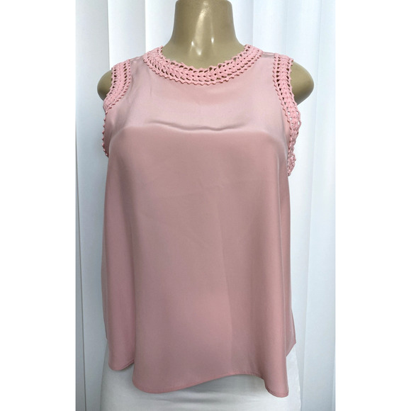 Cinq a Sept Ellina Lace Trim Silk Blouse Sleeveless Crochet Trim Round N… - Picture 3 of 7